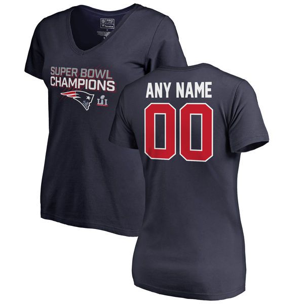 Women New England Patriots NFL Pro Line by Fanatics Branded Navy Super Bowl LI Champions Custom Slim Fit V-Neck T-Shirt->nfl t-shirts->Sports Accessory